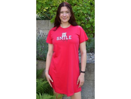 Dámská noční košile s krátkým rukávem Méďa Smile (Barva jahodová, Velikost S)