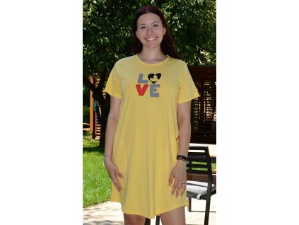 Dámské domácí šaty s krátkým rukávem Kačenka (Barva žlutá, Velikost S)