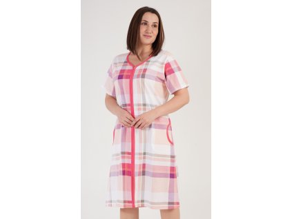Dámské domácí šaty s krátkým rukávem Catherine (Barva lososová, Velikost 2XL)