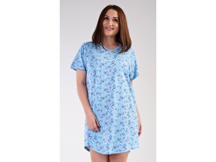 Dámská noční košile s krátkým rukávem Bára (Barva světle modrá, Velikost 1XL)