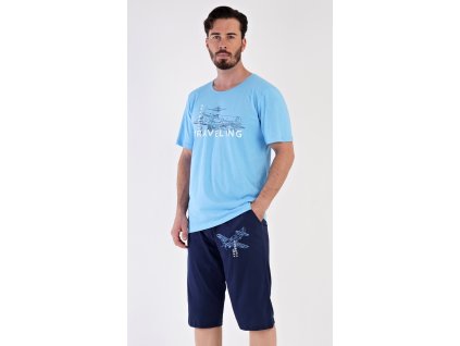Pánské pyžamo bermudy Letadlo (Barva světle modrá, Velikost M)