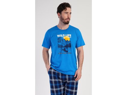 Pánské pyžamo kapri Wild life (Barva modrá, Velikost 1XL)