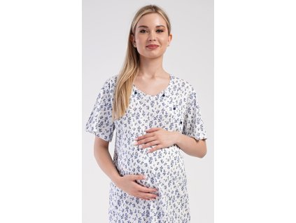 Dámská noční košile mateřská Flowers (Barva modrá, Velikost XL)