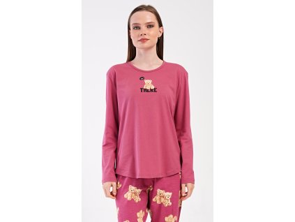 Dámské pyžamo dlouhé Pink bear (Barva tmavě růžová, Velikost S)