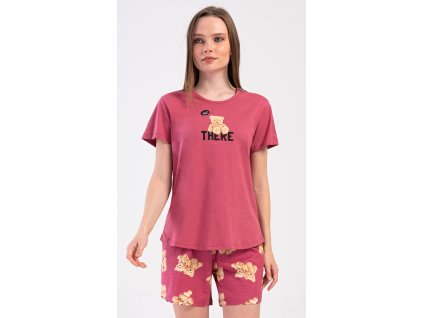 Dámské pyžamo šortky Pink bear (Barva tmavě růžová, Velikost XL)