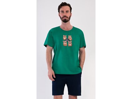 Pánské pyžamo šortky Méďa Happy (Barva zelená, Velikost M)