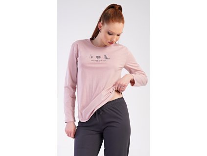 Dámské pyžamo dlouhé Morning (Barva pudrová, Velikost XL)