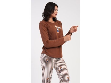Dámské pyžamo dlouhé Bear (Barva hnědá, Velikost XL)