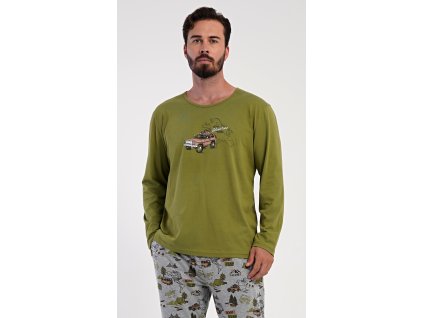 Pánské pyžamo dlouhé Adventure (Barva khaki, Velikost S)