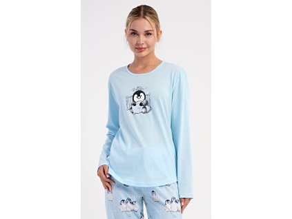 Dámské pyžamo dlouhé Tučňák (Barva světle modrá, Velikost S)