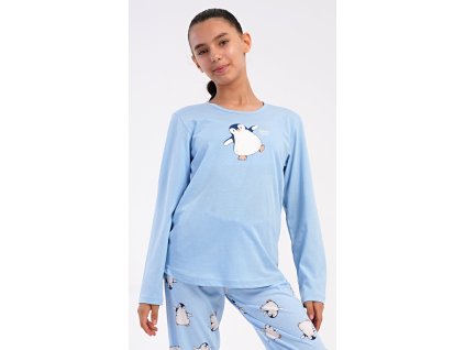Dětské pyžamo dlouhé Tučňák (Barva světle modrá, Velikost 7 - 8)
