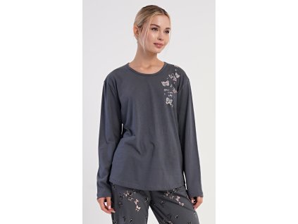 Dámské pyžamo dlouhé Lucia (Barva tmavě šedá, Velikost 1XL)