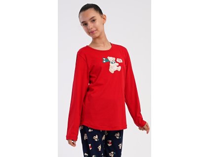 Dětské pyžamo dlouhé Méďa se šálou (Barva červená, Velikost 7 - 8)