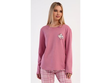 Dámské pyžamo dlouhé Kotě se šálou (Barva starorůžová, Velikost S)