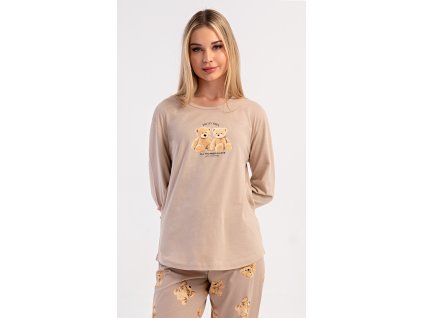 Dámské pyžamo dlouhé Monika (Barva béžová, Velikost M)