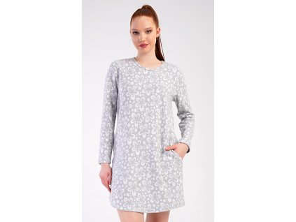 Dámské domácí šaty s dlouhým rukávem Flowers (Barva šedá, Velikost M)
