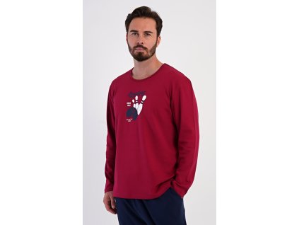 Pánské pyžamo dlouhé Bowling (Barva vínová, Velikost M)