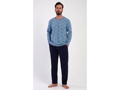 Pánské pyžamo dlouhé Arnošt (Barva modrošedá, Velikost M)