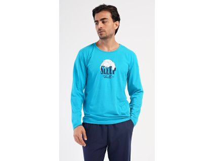 Pánské pyžamo dlouhé Sleep (Barva tyrkysová, Velikost L)