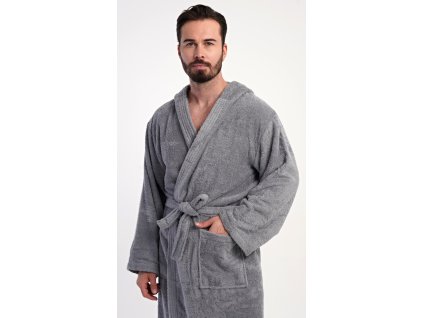 Pánský župan s kapucí Filip (Barva šedá, Velikost L)