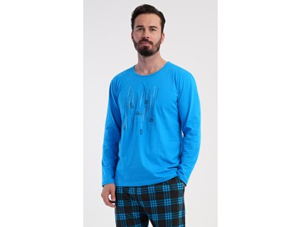 Pánské pyžamo dlouhé Tetris (Barva modrá, Velikost M)