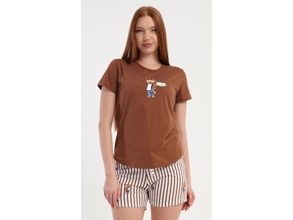 Dámské pyžamo šortky Bear (Barva hnědá, Velikost S)