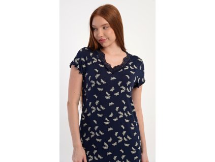 Dámská noční košile s krátkým rukávem Motýlci (Barva tmavě modrá, Velikost S)
