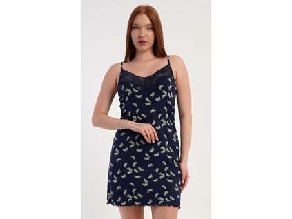 Dámská noční košile na ramínka Motýlci (Barva tmavě modrá, Velikost S)