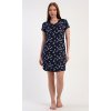 Dámská noční košile s krátkým rukávem Motýlci (Barva tmavě modrá, Velikost S)