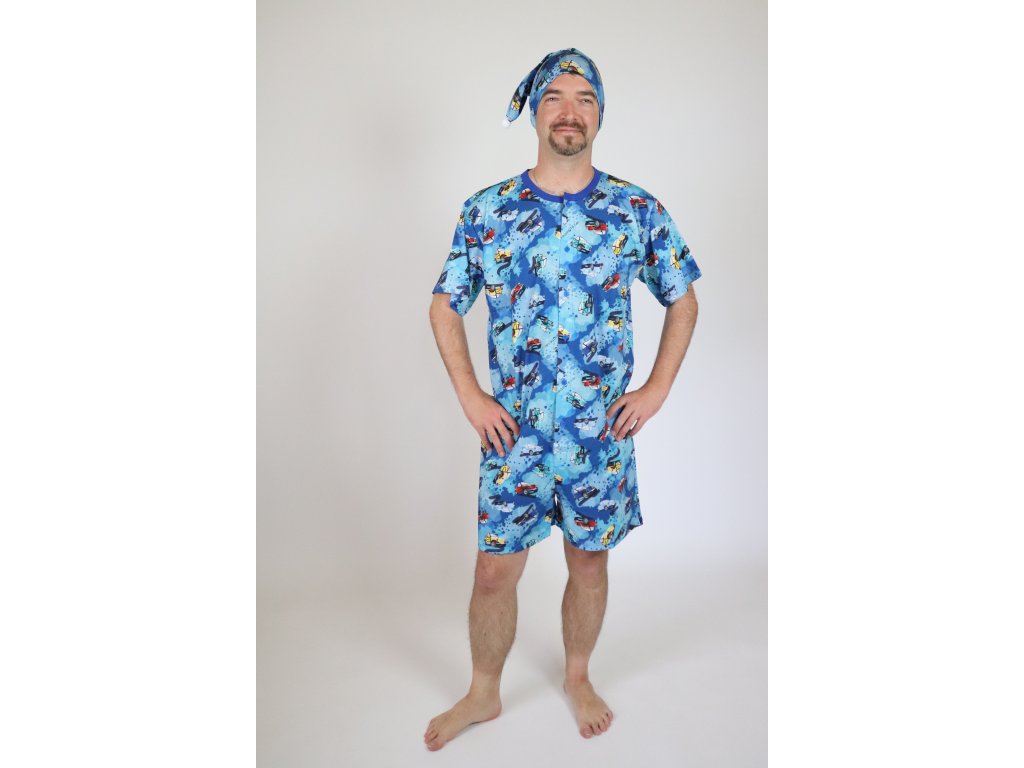 Overal krátký s čepičkou Rozárka P50 auta modrý