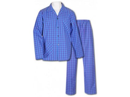 Popelínové pyžamo Charles kostka modré