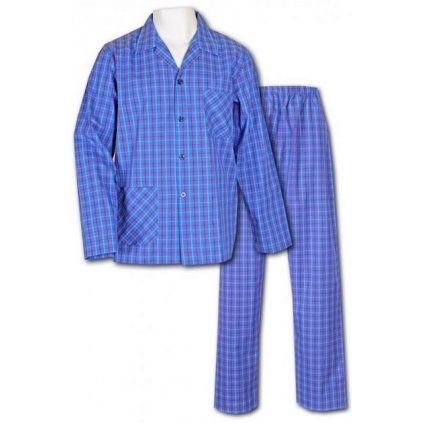 Popelínové pyžamo Charles kostka modré