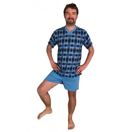 Pyžamo pánské krátké Rozárka kostka P1 modré