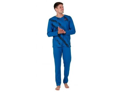 Pánské pyžamo bavlněné Calvi dlouhé 709 modré