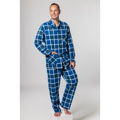 Flanelové pyžamo propínací Jirka modrozelená