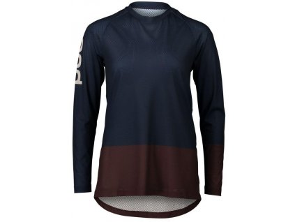 POC W's MTB Pure LS Jersey - Turmaline Navy/Axinite Brown (Velikost L)