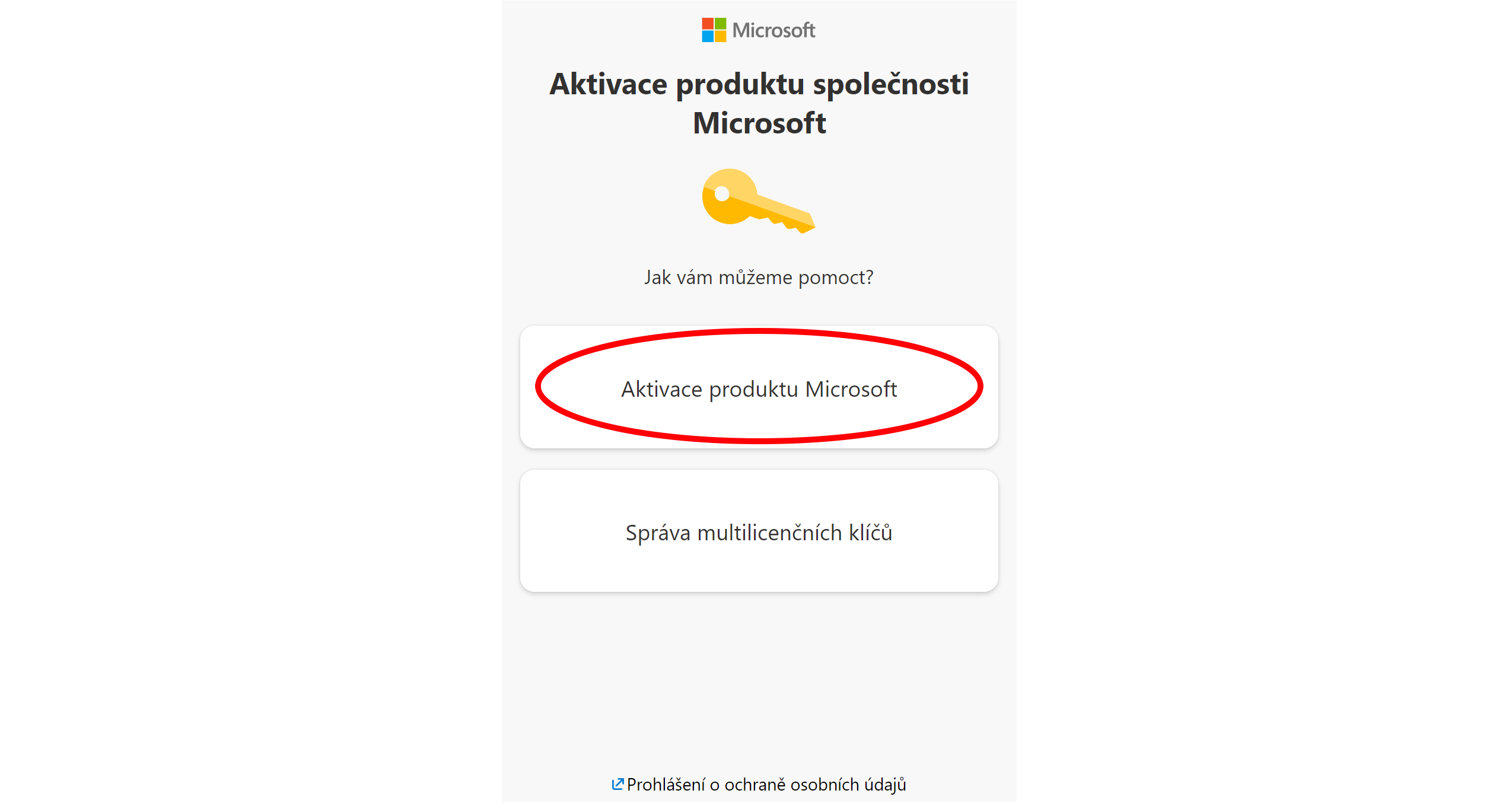 Aktivace produktu Microsoft