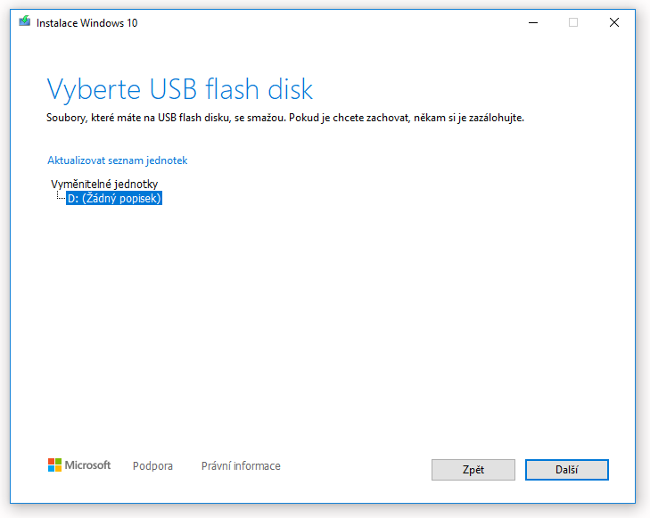 Výběr flash disku Windows 11