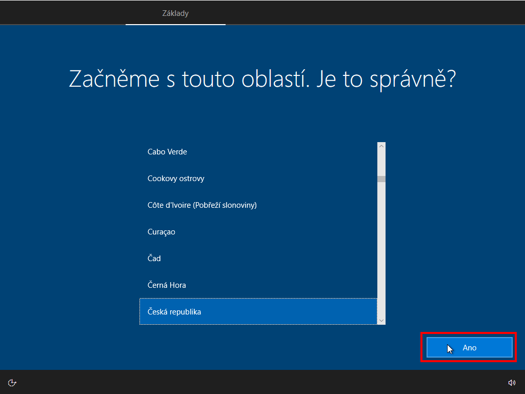 volba oblasti po instalaci Windows 11