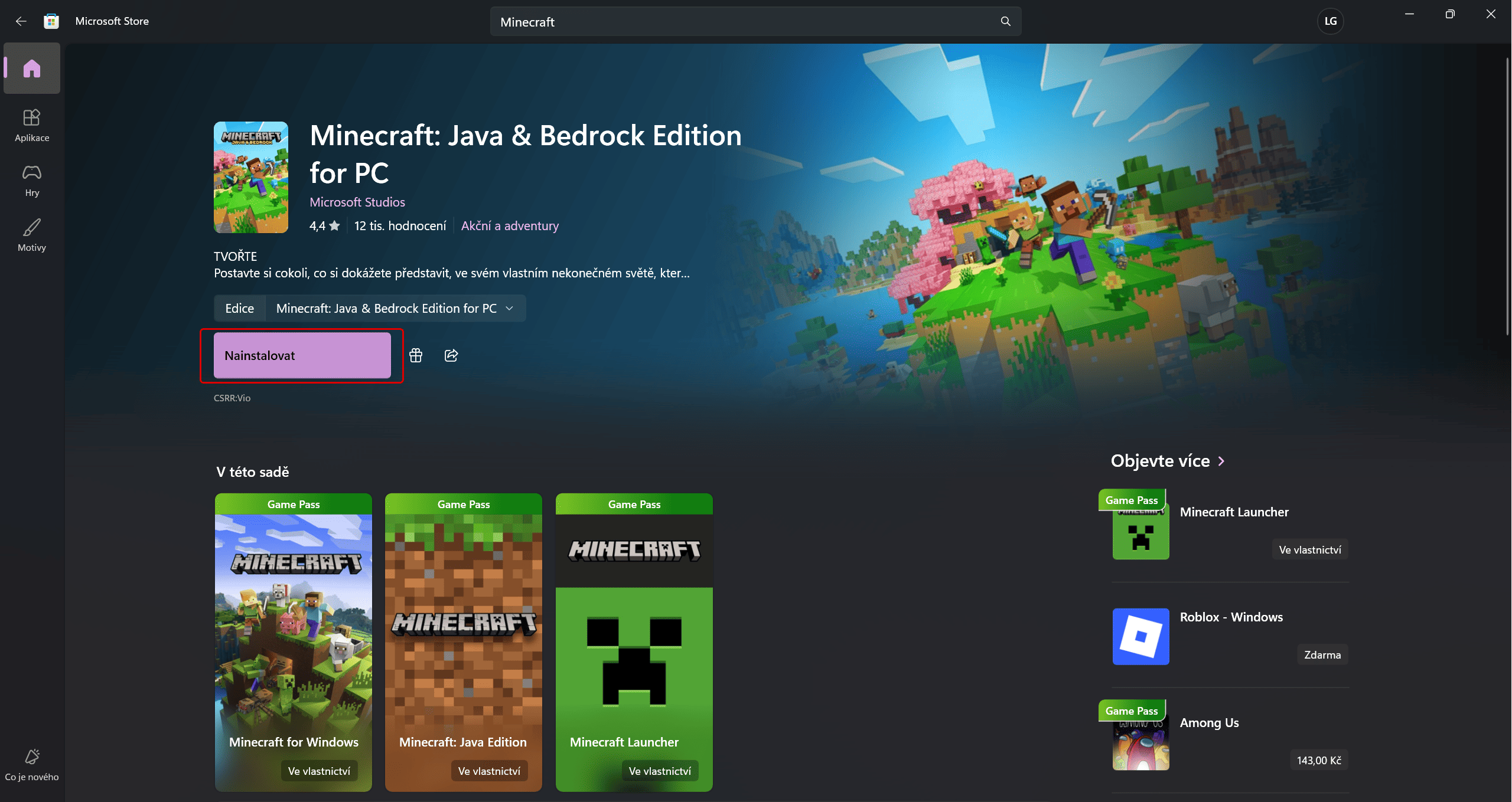 Instalace hry v Store