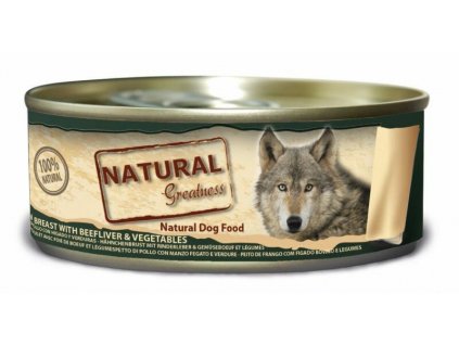 Natural Greatness kuřecí prsa, hovězí játra, zelenina, konzerva pro psy 156 g