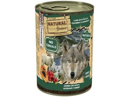 Natural Greatness jehněčí, papaya, brusinky, konzerva pro psy 400 g