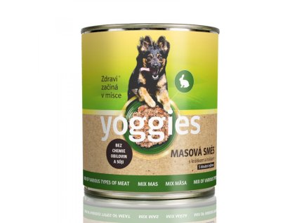800g yoggies konzerva pro psy s masovou smesi kure veprove hovezi kralikem a hraskem