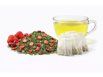 Jahoda & brusinka – zelený čaj - sáčkový čaj