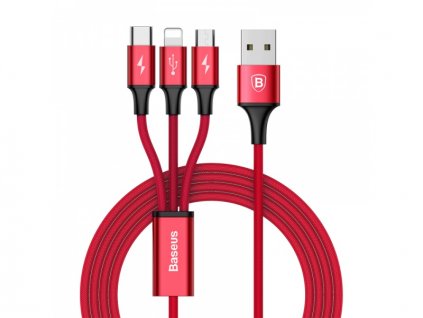 Baseus Rapid Series 3-in-1 Cable Micro + Lightning + Type-C 3A 1.2M Red