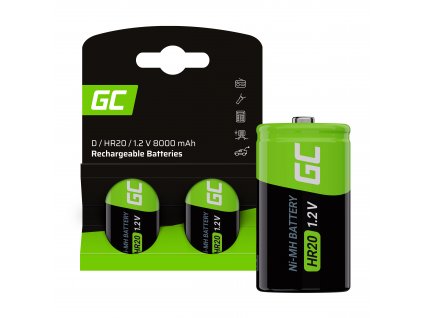Green Cell nabíjecí baterie 2ks 1.2V 8000mAh R20 HR20