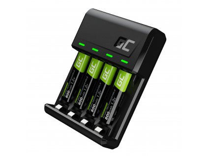 Sada nabíječka baterií AA/AAA s MicroUSB/USB-C a 4x baterie AAA 800mAh HR03