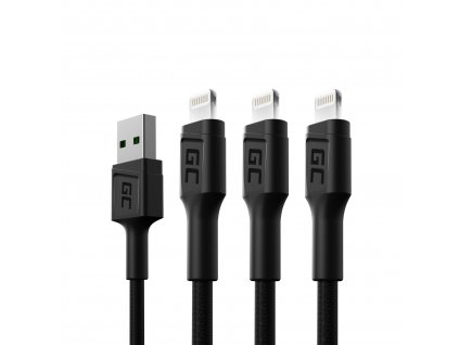 Green Cell kabel Lightning 3ks 200cm, LED, rychlé nabíjení - Apple 2.4A