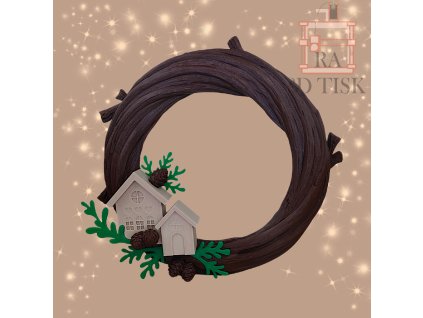 Vánoční věnec Domečky a šišky