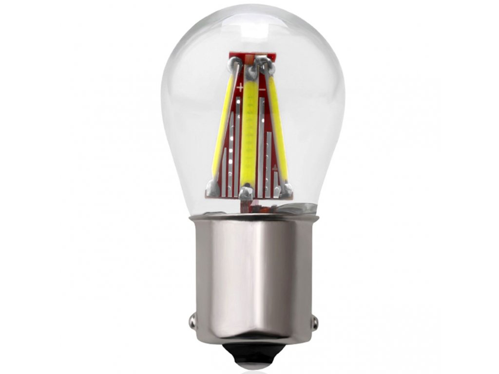 LED autožárovka BA15S 4 x COB filament P21W  bílá + stabilizátor